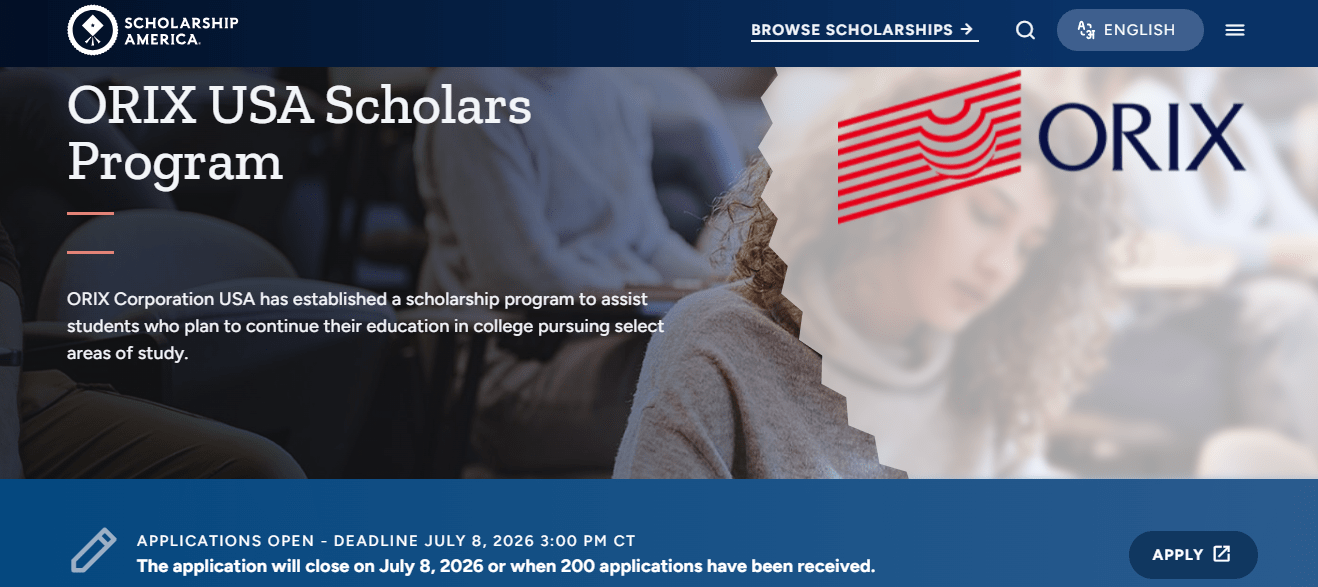 ORIX Corporation USA Scholars Program 2026: $5,000 Scholarship Opportunity for Undergraduate Students in Illinois, Massachusetts, New York, Ohio, and Texas