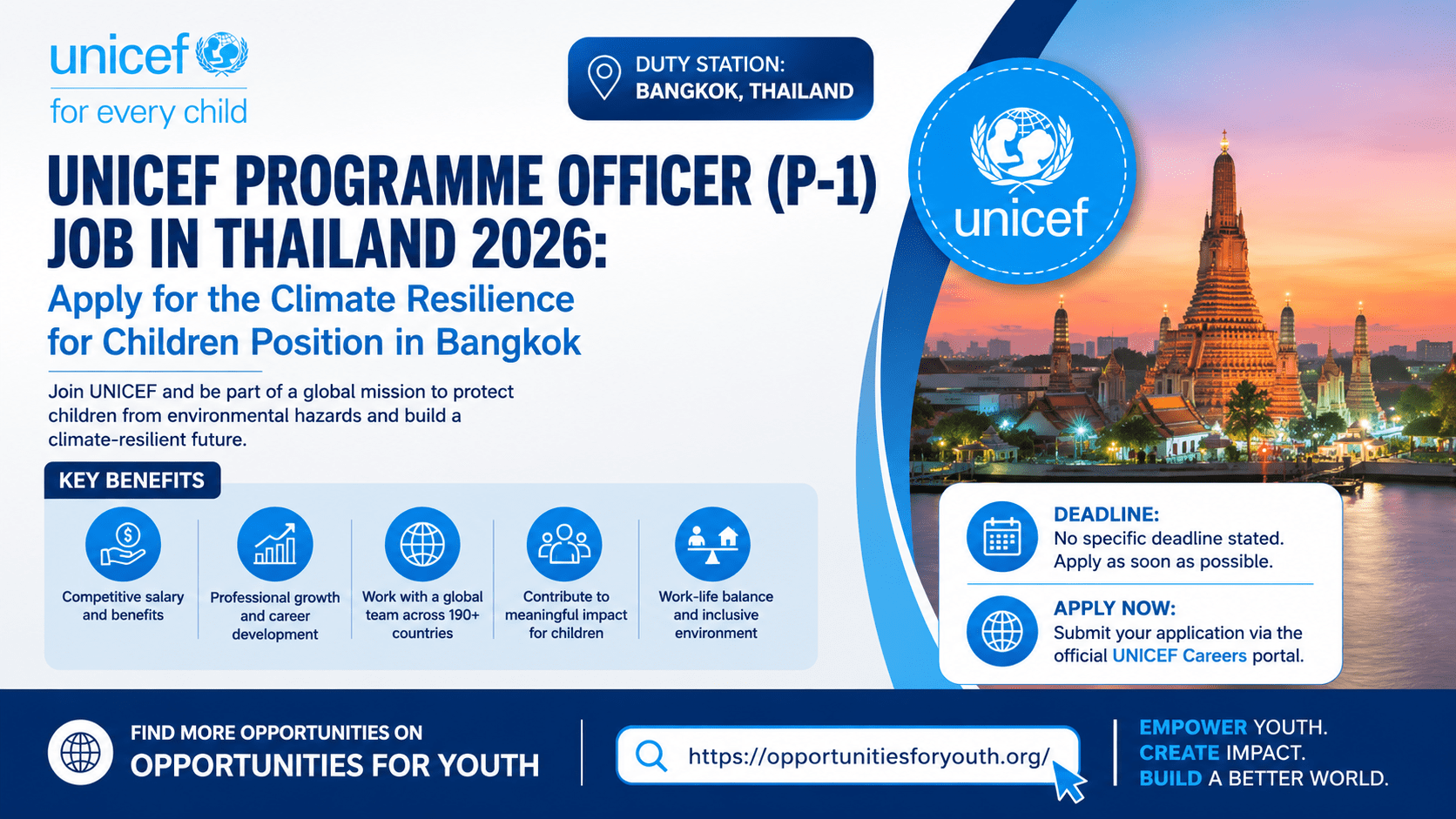 UNICEF Programme Officer (P-1) Job in Thailand 2026: Apply for the Climate Resilience for Children Position in Bangkok