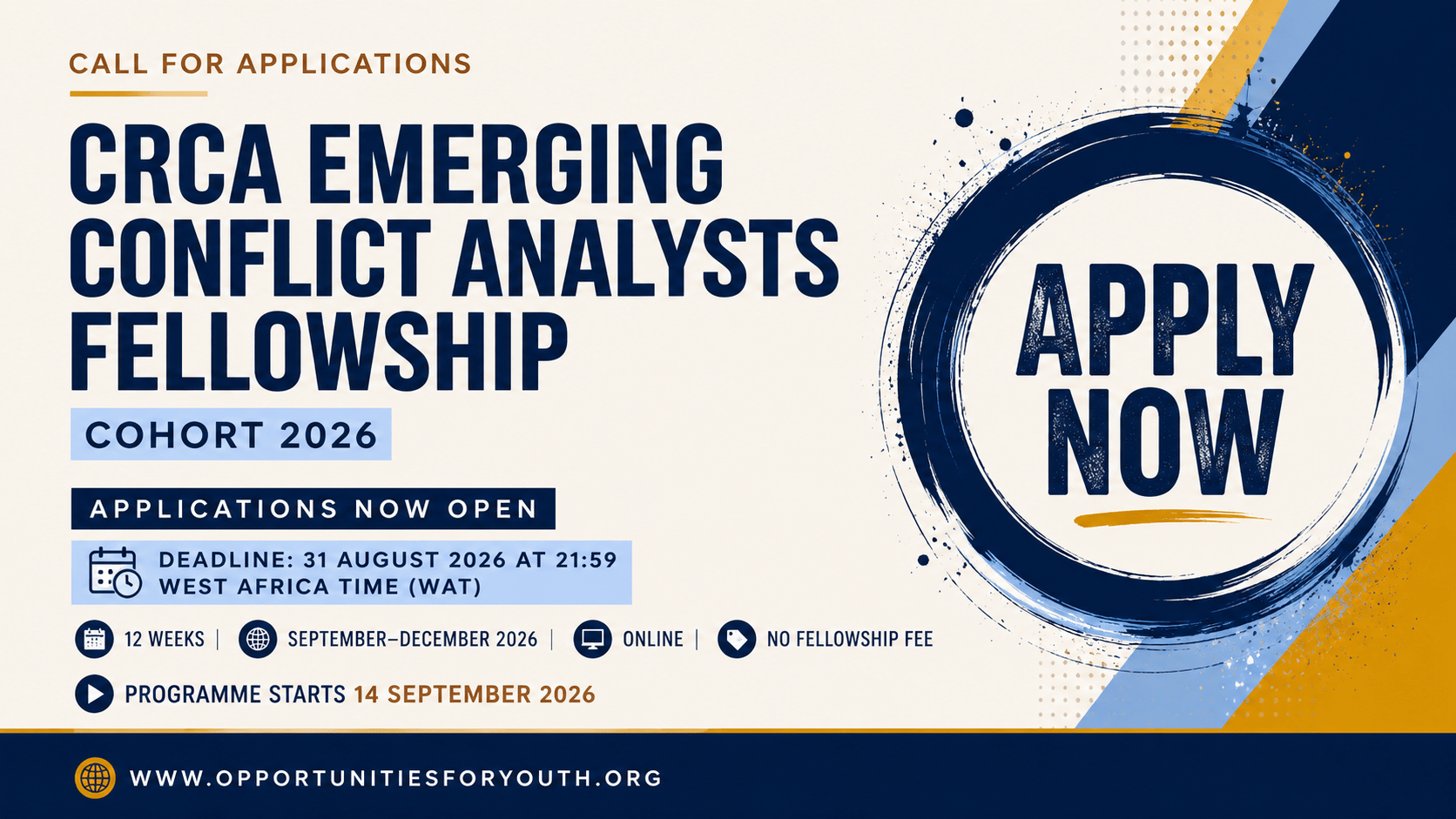 CRCA Emerging Conflict Analysts Fellowship 2026: 12-Week Online Fellowship for Aspiring Conflict and Security Analysts